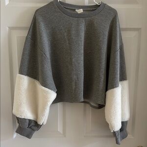 Gray and White Cropped Sweatshirt